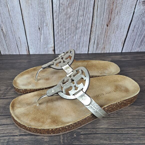 Tory Burch Shoes - Tory Burch Miller Cloud Metallic Spark Gold Goat Leather Cork Sandals Women's 7